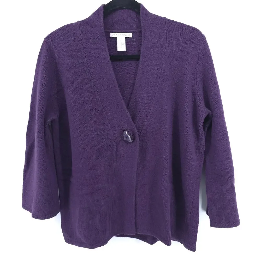 Sarah Spencer Lambswool Angora Quiet Lux Purple Mock Neck Flared Sleeve Cardi L - Picture 1 of 14